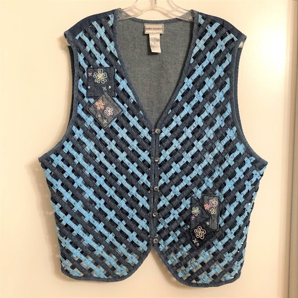 Boutique Napa Valley Cotton Embroidered Appliqué Denim Vest Size 2X Plus - Picture 2 of 9